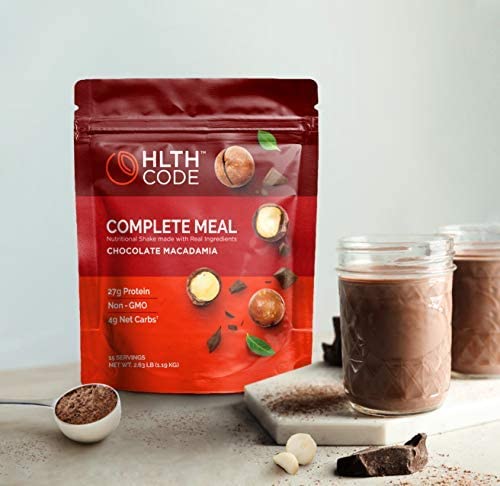 HLTH Code Complete Meal Replacement Shake - Healthiest Meal Replacement = Healthiest You | Keto Friendly | High Protein | Low Carb | Collagen | Gluten Free | Chocolate Macadamia (15 servings)