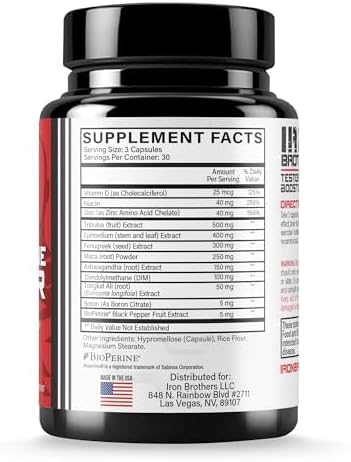 Iron Brothers Supplements Testosterone Booster for Men, 90 Capsules | Testosterone Supplements for Men to Enhance Muscle Growth | Estrogen Blocker | Promotes Fat Loss & Increase Performance - 30 Days