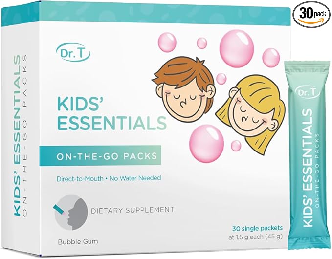 Dr. T On-The-Go Kids Essentials Packs – Direct-to-Mouth Powder – Essential Vitamins & Minerals, Smooth & Tasty, Supports Growth & Development – 30 Convenient Single-Serve Packs
