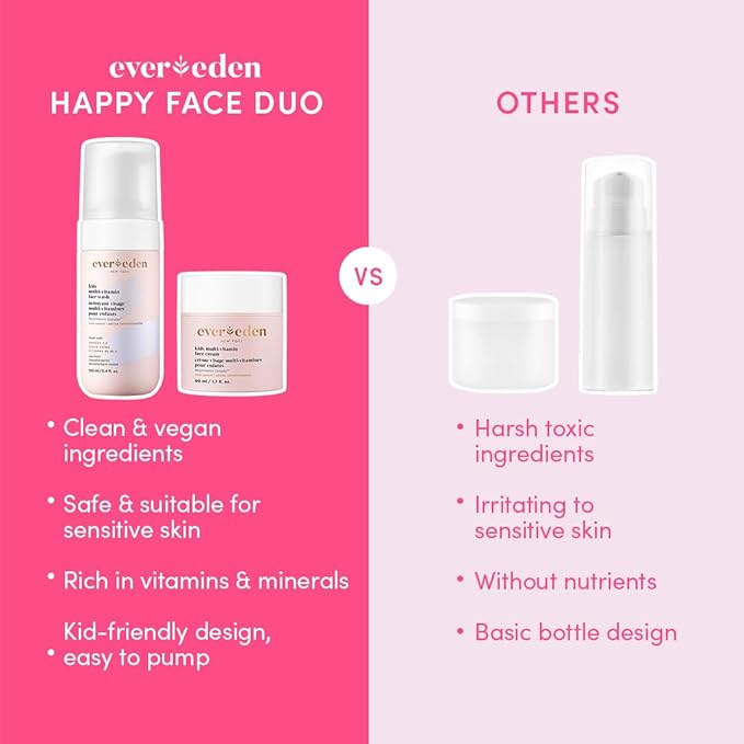 Evereden Kids Happy Face Duo (Cool Peach) - Multi-Vitamin Kids Face Wash & Kids Face Cream Set - Clean & Vegan Skin Care for Kids 3+ - Moisturizing, Nourishing, & Protective Kids Skin Care Gift Set