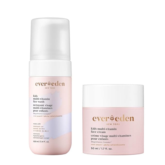 Evereden Kids Happy Face Duo (Cool Peach) - Multi-Vitamin Kids Face Wash & Kids Face Cream Set - Clean & Vegan Skin Care for Kids 3+ - Moisturizing, Nourishing, & Protective Kids Skin Care Set