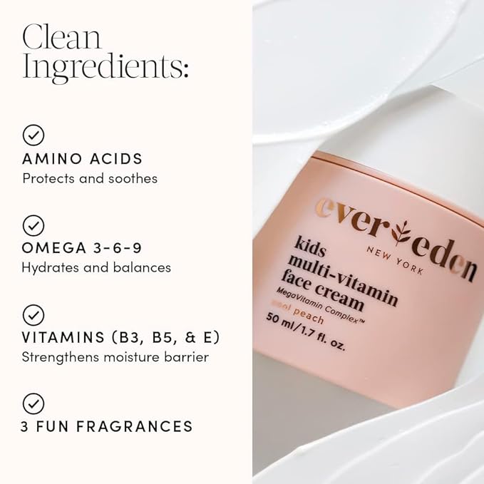 Evereden Kids Face Cream: Cool Peach, 1.7 oz. | Kids Face Lotion | Clean and Non-Toxic Kids Face Moisturizer | Multi-Vitamin Skin Care for Kids