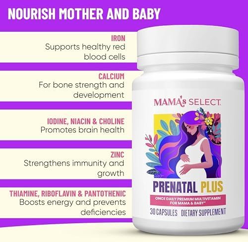 Mama's Select Prenatal Vitamins – Allergen-Free, MTHFR Friendly, Methylated Folate & B Vitamins, Easy-to-Digest, Supports Fetal Development, Once Daily, Vegan, No Biotin