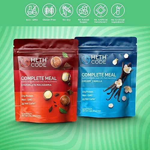 HLTH Code Complete Meal Replacement Shake - Healthiest Meal Replacement = Healthiest You | Keto Friendly | High Protein | Low Carb | Collagen | Gluten Free | Creamy Vanilla Flavor (15 servings)