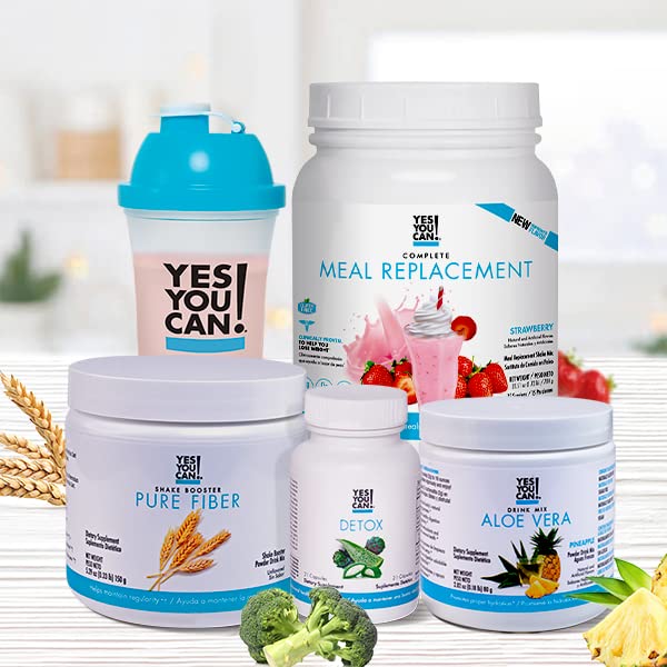Yes You Can! Detox Plus Kit, Daily Cleanse Pure Fiber Meal Replacement, Drink Mix, Shake Booster & Supplement, Body Cleanse Kit for Women, Daily System Cleanse - Vanilla, Aloe Vera Peach Lemonade