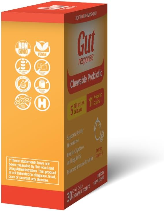 Chewable Probiotic for Men & Women, Slows Down Digestive Aging, Boosts Immune System, Non-GMO, Gluten Free & Soy Free, 5 Billion CFU, 30 Chewable Tablets, Orange Flavor