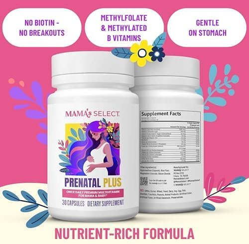 Mama's Select Prenatal Vitamins – Allergen-Free, MTHFR Friendly, Methylated Folate & B Vitamins, Easy-to-Digest, Supports Fetal Development, Once Daily, Vegan, No Biotin