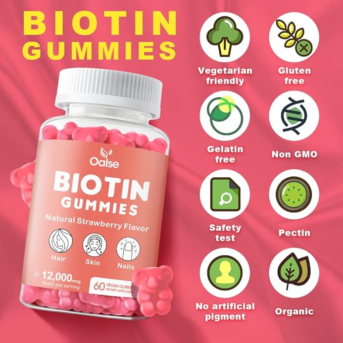 Biotin 12,000mcg Gummies, Hair Skin and Nails Vitamins for Women - Biotin Vitamins with Chlorophyll, Black Seed Oil, Multivitamins & Zinc Support Hair Glowth Immune Health (2-Pack)