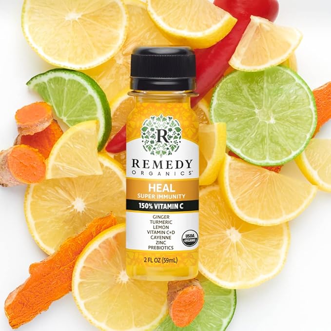 Remedy Organics Immunity Plus Shot, Heal 24-Pack | Boost Energy, Brain Function, Detoxification, and Metabolism | Certified-Organic Ingredients