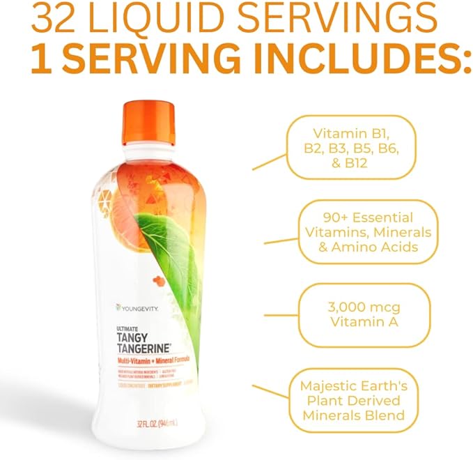 Youngevity Majestic Earth - Ultimate Tangy Tangerine, 32 FL Oz – Gluten-Free Liquid Multivitamins for Men, Women & Daily Immune Support for Kids – Boost Complete Nutritional Drink for Health, Energy