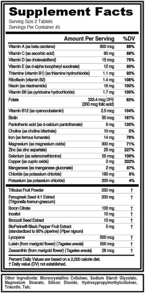 Evlution Nutrition VitaTest - Vitamins + Testosterone Support - Key Vitamin + Mineral Support - Men’s Daily Nutrient & Testosterone Support - Bone, Eye & Immune Support - 45 Servings - 90 Tablets