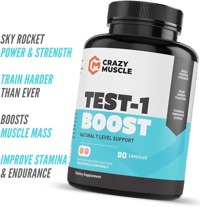 Crazy Muscle Testosterone Booster for Men and Women (over 1,300mg per capsule) to Increase Low Testosterone Levels by Crazy Muscle - Reverse The Effects of Low Test on Muscle and Fat - 90 Pills