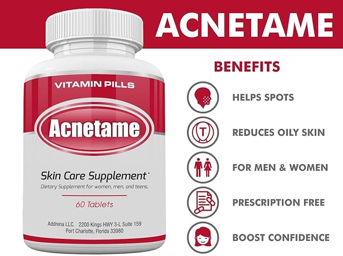 Acne Pills- Vitamin Supplements for Acne Treatment- Natural Clear Skin from Hormonal Cystic Pimples- Oily Skin Vitamins Pill for Women, Teen, Men, & Adults 60 Tablets