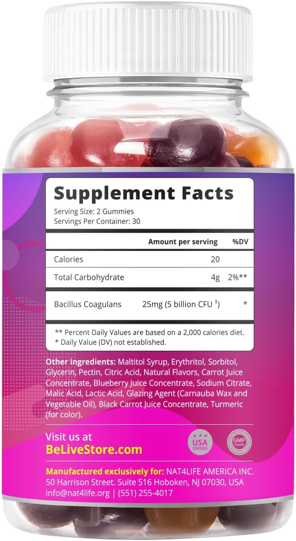 BeLive Probiotic Gummies - Probiotics with 5 Billion CFUs for Digestive Health, Men, Women & Kids - for Immune Support, Sugar Free & Vegan | 60 Ct – Blueberry, Strawberry & Orange