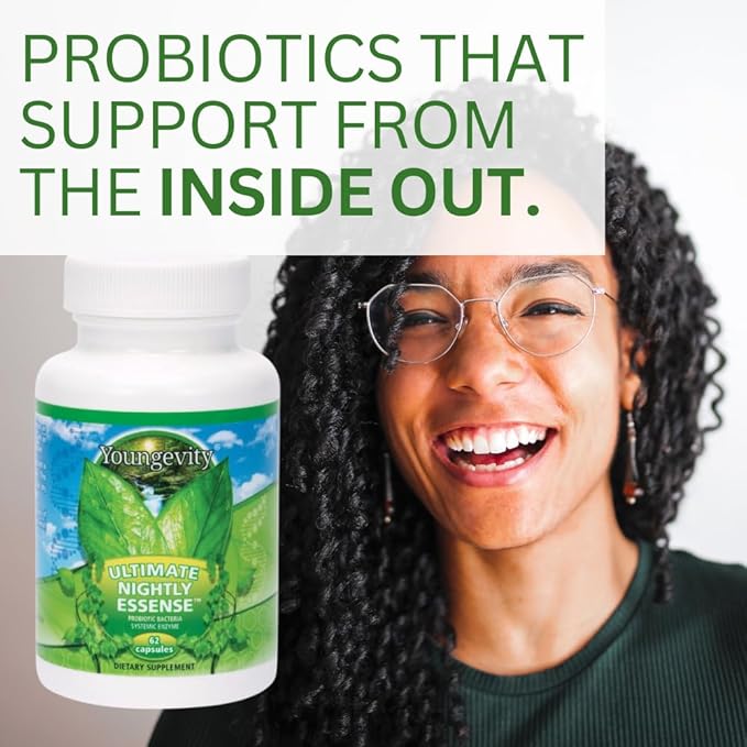 Youngevity Ultimate Nightly Essense - Probiotics with Enzymes - 14 + Strains - Systemic Enzymes - Cutting Edge - 62 Capsules (Pack of 1)