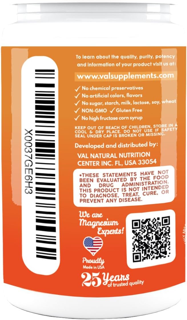 VAL Chewable Magnesium for Kids, Relaxation and Calm Formula, Glycinate, Citrate, Taurate, Vitamin B6, D, C, Natural Star Grape Flavor, Sugar Free, Gluten Free, Non-GMO, 60 Chewable Tablets