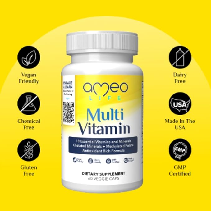 Chelated Daily Multivitamins for Adult Men and Women - Multi Vitamin Supplement with Zinc, Biotin, Iodine, Chromium, Manganese and Vitamins A, B6, B12, C, D and E - 60 Capsules