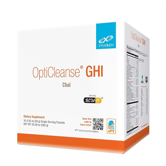 XYMOGEN OptiCleanse GHI Detox Cleanse - Vegan Protein Powder with Vitamins, Phytonutrients, Minerals to Help Detox - Cytokine Balance, Liver Detox + Gut Health Support - Chai (10 Packets)