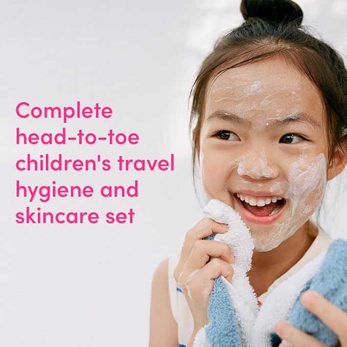 Evereden Kids Travel Set: Clean & Vegan 5-Piece Skin Care Set for Kids | Multi-Vitamin Kids Skin Care Set w/t Body Wash, Lotion, Face Wash, Cream, Shampoo & Conditioner | TSA approved