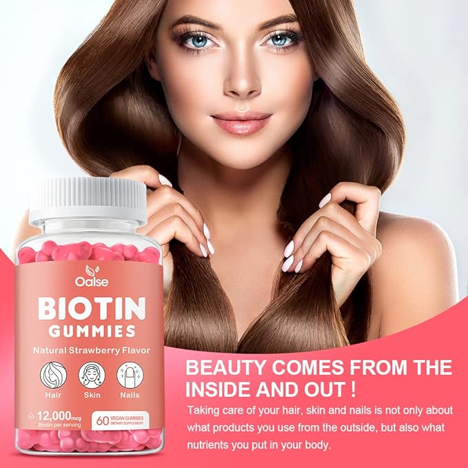 Biotin 12,000mcg Gummies, Hair Skin and Nails Vitamins for Women - Biotin Vitamins with Chlorophyll, Black Seed Oil, Multivitamins & Zinc Support Hair Glowth Immune Health (2-Pack)