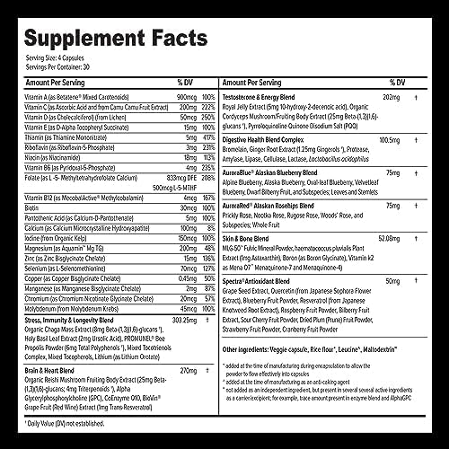 Whole Food Multivitamin for Men (120 Vegetarian Capsules) for Strength, Energy, Immune Support, Anti-Aging and More | Natural & Sugar-Free Multivitamin for Men
