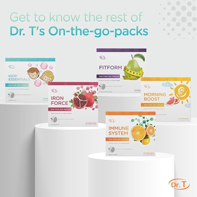 Dr. T On-The-Go Kids Essentials Packs – Direct-to-Mouth Powder – Essential Vitamins & Minerals, Smooth & Tasty, Supports Growth & Development – 30 Convenient Single-Serve Packs