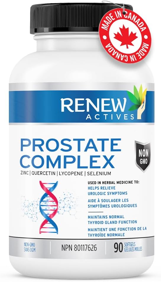 Renew Actives Prostate Complex Supplements – Formula for Prostate, Thyroid, Eye Health & Immune System – Antioxidant Blend for Men’s Wellness – 90 Softgels – Made in Canada