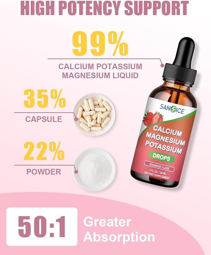 Potassium Magnesium Drops - High Absorption Calcium Magnesium Supplement with Magnesium Glycinate Calcium Zinc and Potassium for Kids, Liquid Potassium Supplement-Energy Sleep and Relaxation-2 Pack