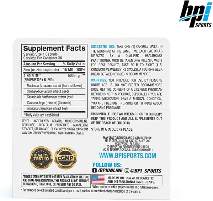 BPI Sports A-HD Elite – Men’s Powerful Testosterone Booster – Natural Stamina, Strength, Sexual Support – Increases Metabolism – Fat Burning – Strength – Muscle – 30 Servings – 500mg