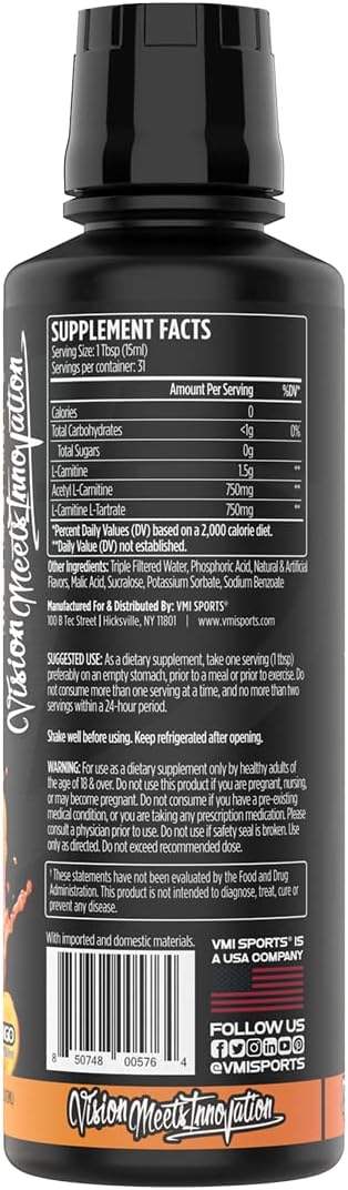 VMI Sports L-Carnitine 3000 Liquid | 3000 mg Carnitine Supplement | Zero Calorie Zero Sugar Keto Friendly for Men and Women – Great Tasting| 31 Servings (Peach Mango, 16 fl. oz.)