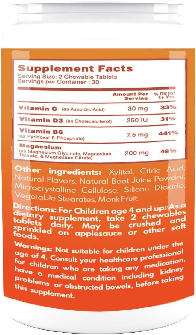 VAL Chewable Magnesium for Kids, Relaxation and Calm Formula, Glycinate, Citrate, Taurate, Vitamin B6, D, C, Natural Star Grape Flavor, Sugar Free, Gluten Free, Non-GMO, 60 Chewable Tablets