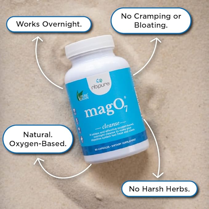 nbpure MagO7 - Natural Colon Cleanse & Detox - Occasional Constipation Relief, Stool Softening, & Bloating Support for Men & Women - Ozonated Magnesium Oxide, 180 Capsules