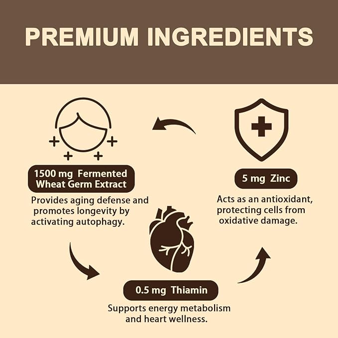 Spermidine Supplement 15 MG - 99% Purity, High Absorption, 1500 mg Fermented Wheat Germ Extract with Zinc & Thiamin, Spermidine for Men & Women - Cellular Renewal, Aging Defense, Energy, 60 Softgels