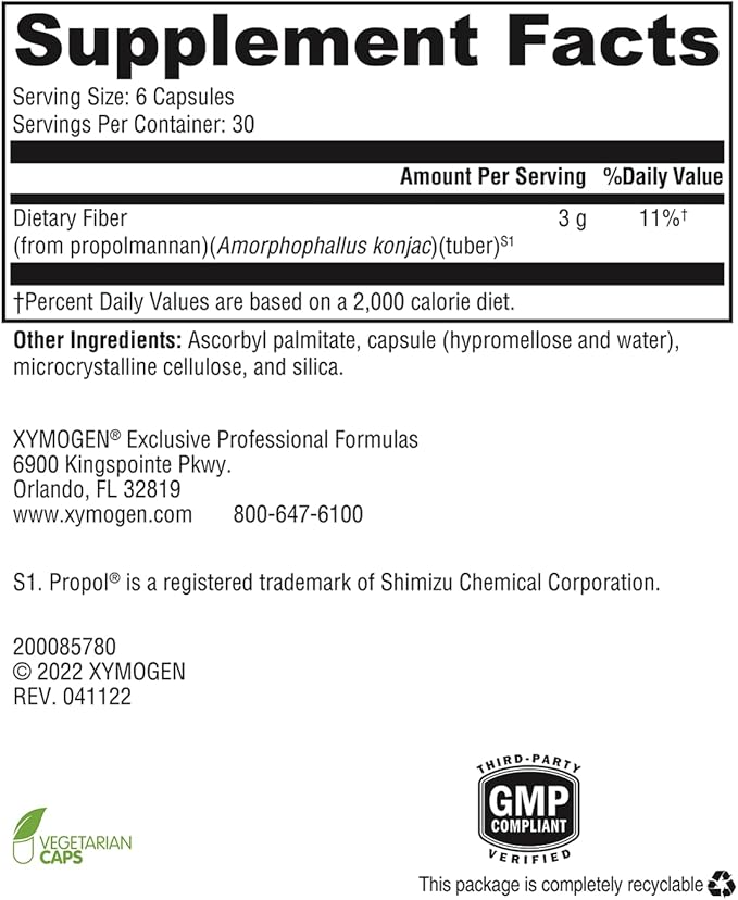 XYMOGEN OptiFiber Lean Fiber Supplement - Daily Fiber Capsules for Digestive Health + Cholesterol Metabolism Support - Gut Cleanse (180 Fiber Capsules)