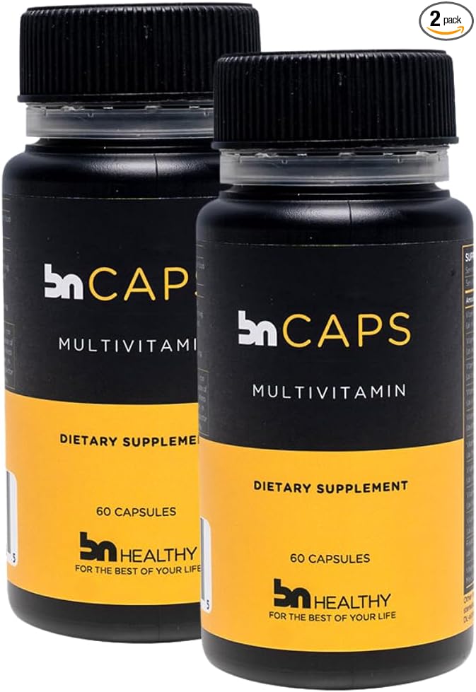 BN Caps - Multivitamin Capsule with 22 Essential Nutrients: Vitamins A, B-6, B-12, C, D3, E, K, Biotin, Iron & Zinc, Supports Men & Women Overall Health, 120 Capsules, 120 Days Supply (2 Pack)