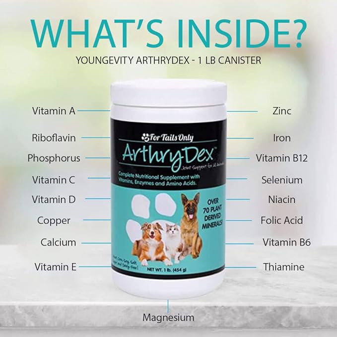 YOUNGEVITY Arthrydex Complete Nutritional Supplement | Vitamins Amino Acids Enzymes | Pets Healthy Bones & Joints -1 lb Canister