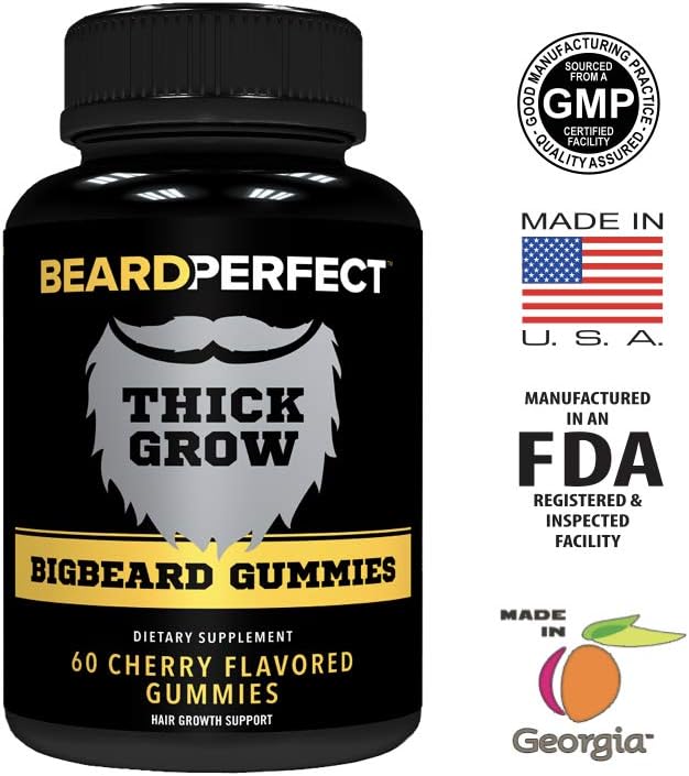 THICKGROW BIGBEARD Gummies - Get a Stronger, Longer, Thicker Beard Growth Formula for Men with Biotin, B12, and 10+ Elite Beard-Building Vitamins Nutrients 60 Cherry Flavored Gummies!