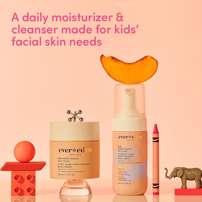 Evereden Happy Kids Skin & Lips Routine - Multi-Vitamin Kids Face Wash & Kids Face Cream & Tinted Lip Oil Set - Clean & Vegan Skin Care for Kids 3+ - Moisturizing, Nourishing, & Protective Kids Skin