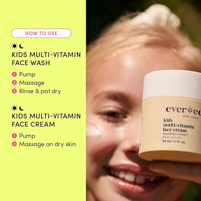 Evereden Kids Happy Face Duo (Fresh Pomelo) - Multi-Vitamin Kids Face Wash & Kids Face Cream Set - Clean & Vegan Skin Care for Kids 3+ - Moisturizing, Nourishing, & Protective Kids Skin Care Set