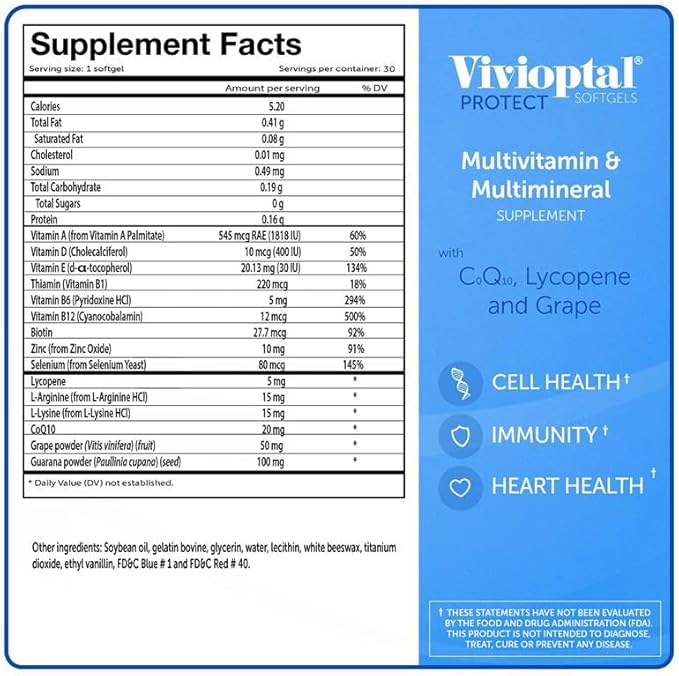 Vivioptal for Men, 30 Capsules, CoQ10, Lycopene & Resveratrol, Multivitamin & Multimineral, Gluten Free, German Formula
