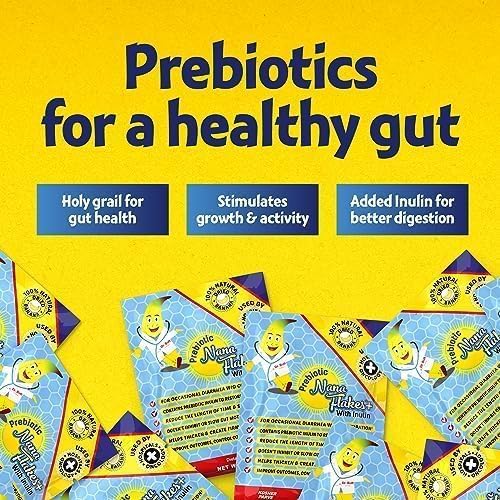 NuNutritional Designs, Prebiotic Nana Flakes with Inulin, 100% Pure Banana Flakes, Gut Health, High Protein & Fiber, Natural Diarrhea Remedy, IBS Relief, for Adults & Kids 4+ (100 Single-Serve Packs)