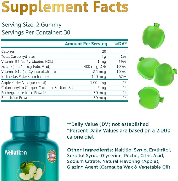 WELLUTION XXL Keto ACV Gummies: 1,000 mg, Sugar-Free, 60 Count, Aiding Digestion & Detox, Boosting Metabolism, Weight Loss Support, Apple-Flavored for Men & Women