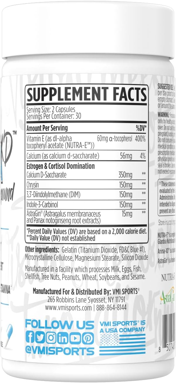 VMI Sports Arima-XD 60 Count, Natural Hormone Balance, Anti- Aromatase Cortisol Blocker for Men and Women, Supplement to Support Balanced Testosterone & Estrogen Hormone Levels On or Off Cycle (60 ct)
