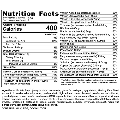 HLTH Code Complete Meal Replacement Shake - Healthiest Meal Replacement = Healthiest You | Keto Friendly | High Protein | Low Carb | Collagen | Gluten Free | Chocolate Macadamia (15 servings)