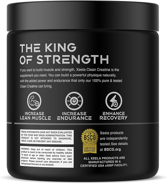 XEELA Creatine for Lean Muscle Gain, All Natural Creatine Powder for Men & Women with Creapure, Increase Strength & Power, Reduce Recovery Time(Unflavored, 100 Servings)