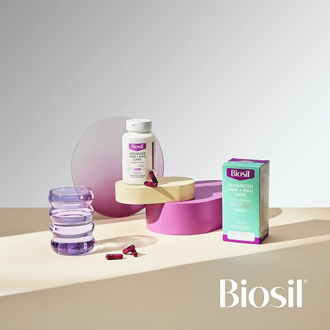 Biosil Advanced Hair + Nail Care - 30 Capsules - Grow, Strengthen & Thicken Hair and Nails - with Patented ch-OSA & Biotin - 15-Day Supply