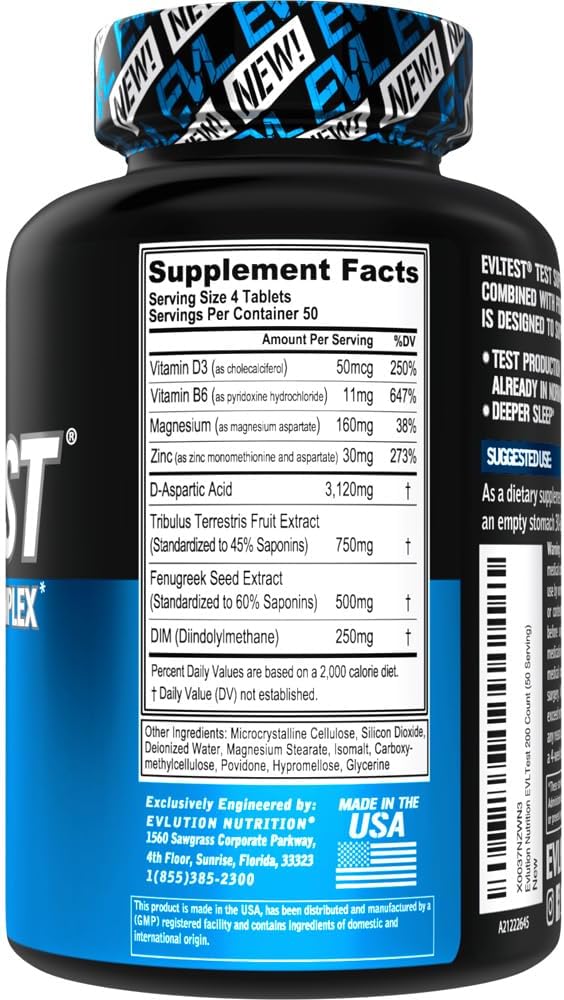 EVL Testosterone Booster for Men - Post Workout Recovery Testosterone Support Supplement for Men with DIM Plus D Aspartic Acid and Fenugreek and Tribulus - EVLTest for Men Post Workout Supplement