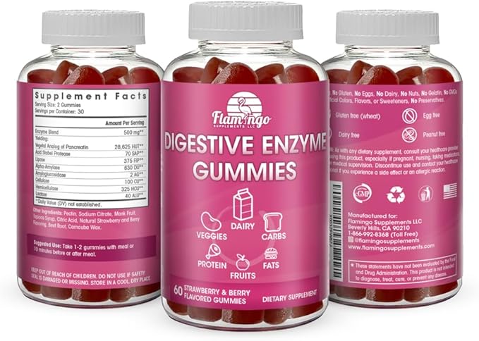 Digestive Enzymes Chewable Gummies for Kids and Adults: Helps Food Intolerance, Bloat, and to Digest Dairy, Carbs, Veggies, Protein, Fruit -Amylase Protease Lipase Lactase- Vegan Gummies. 60 Count