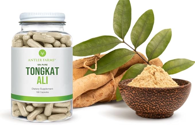 Antler Farms - 100% Pure Tongkat Ali Extract 200:1, 180 Capsules, 500mg - Eurycoma Longifolia Slow Grown Aged Roots from Indonesia – Men’s Health Support, Vegan, Gluten, Soy and Dairy Free