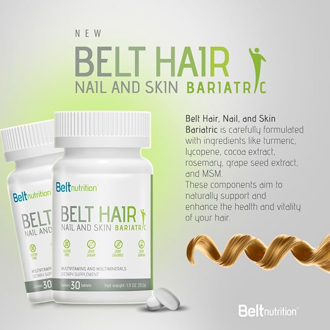 Belt Hair, Nail, and Skin Bariatric (Gastric Bypass, Sleeve Gastrectomy) Multivitamin and Multimineral Tables - No Flavor - 1 Month Supply